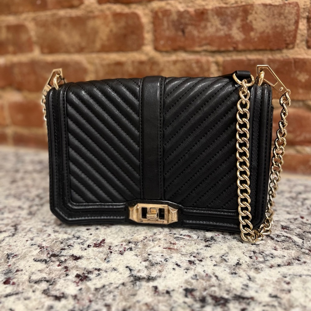 Rebecca Minkoff Chevron Quilted Love Crossbody Black